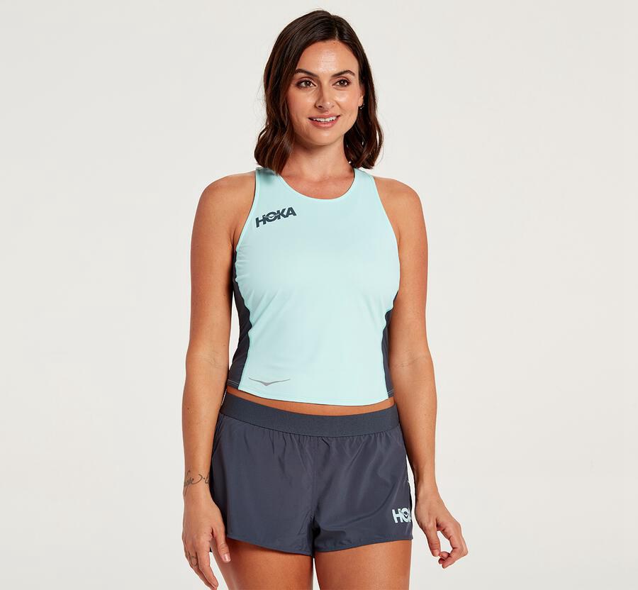 Hoka One One Top Damske Modre - Fitted Tank - 09364-NZQP